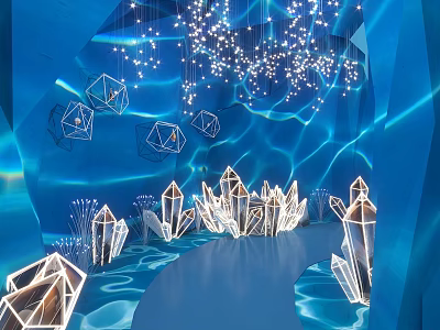 Blue Crystal Photo Check In Spot With Hanging Lights Ground Crystals And Dreamy Blue Atmosphere 3d model