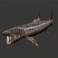 3D Shark Model With Open Mouth Sharp Teeth Spotted Pattern On Dark Reflective Background 3d model