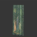 Colorful Curtain With Natural Landscape Trees And Two Figures Pattern