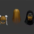 Different Cosplay Wigs and Headpieces with Horns Long Blonde Hair Black Hooded Mask
