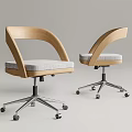 Modern Office Chairs With Wooden Armrests Gray Cushion And Metal Base Wheels