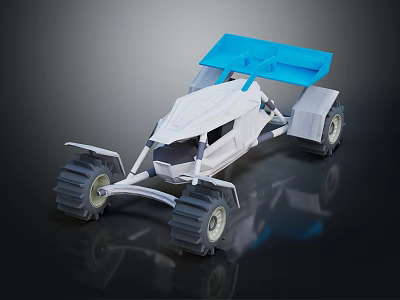 Futuristic Off Road Vehicle With Blue Rear Spoiler And Large Tires 3d model