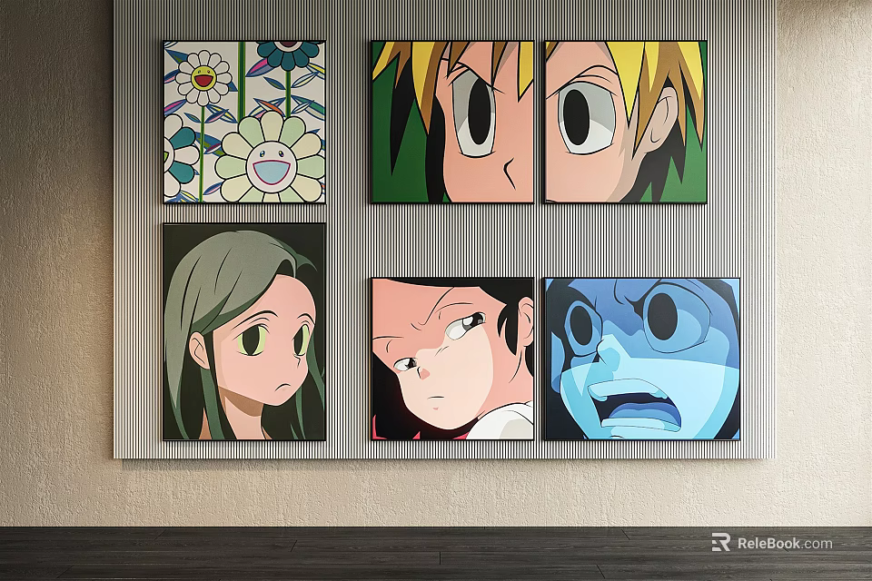 Cartoon Character Portraits With Various Expressions And Hairstyles Displayed On Wall For Home Decor 3d model 