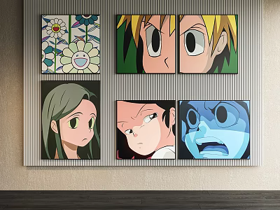 Cartoon Character Portraits With Various Expressions And Hairstyles Displayed On Wall For Home Decor 3d model