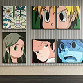 Cartoon Character Portraits With Various Expressions And Hairstyles Displayed On Wall For Home Decor