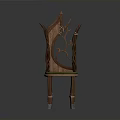 Unique Wooden Chair With Intricate Leaf Design Back And Green Cushioned Seat For Home Decor