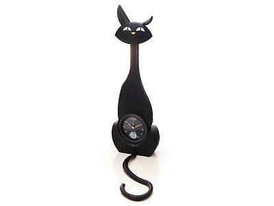 Black Cat Shaped Standing Clock With Feline Features And Tail Design 3d model