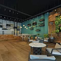 Modern Bubble Tea Shop Interior With Cozy Seating Green Plants And Wooden Floors