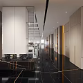 Modern Public Office Space Featuring Open Design Wooden Walls Glass Partitions And Black Floor Tiles