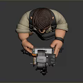3D Cartoon Photographer Character Using Vintage Movie Camera On Tripod