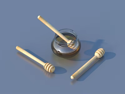 Glass Honey Jar With Wooden Dipper Spoons For Daily Household Use 3d model