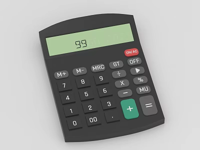 Black Calculator With Green Screen Showing 93 Green Plus Key Numeric Keypad And Function Buttons 3d model