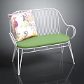 Stylish Outdoor Chair With White Metal Frame Green Cushion And Colorful Patterned Pillow