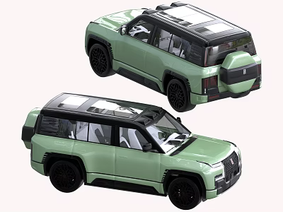 Light Green SUV Models Showcasing Different Angles With Black Wheels And Roof 3d model