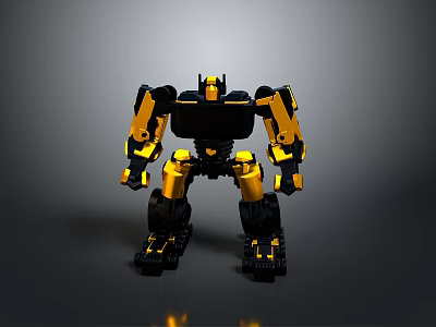Yellow And Black Robot Warrior Character With Mechanical Armor Standing Pose 3d model