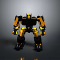 Yellow And Black Robot Warrior Character With Mechanical Armor Standing Pose
