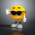 Yellow Smiley Emoji Character Wearing Sunglasses With White Hands Gray Shoes Waving Thumbs Up