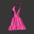 Pink V Neck Dress With Bow Straps And Ruffled Skirt Design