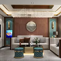 Modern KTV Interior Design With Crystal Chandelier Comfortable Sofas And Decorative Wall 3d model
