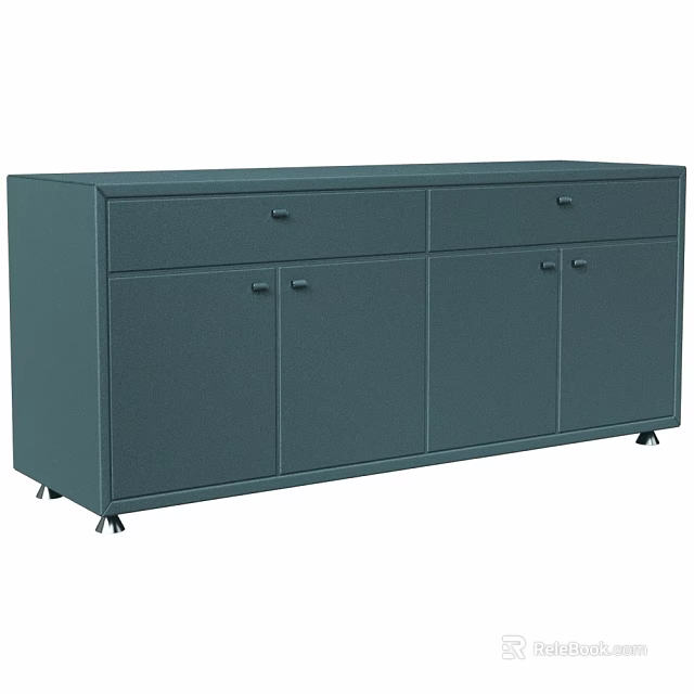 Dark Green Modern Dresser with Drawers Cabinet Doors and Wheels 3d model 