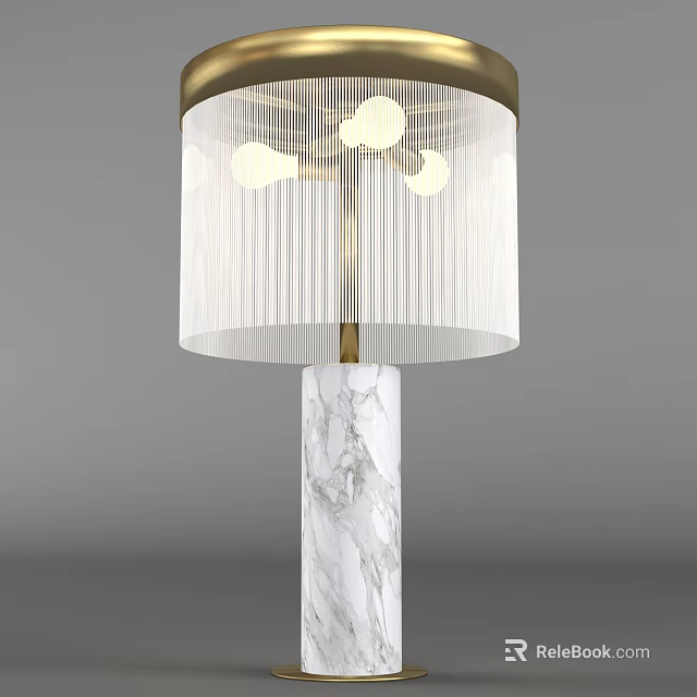 Modern Table Lamp With White Textured Shade And Marble Base Gold Metal Stand 3d model 