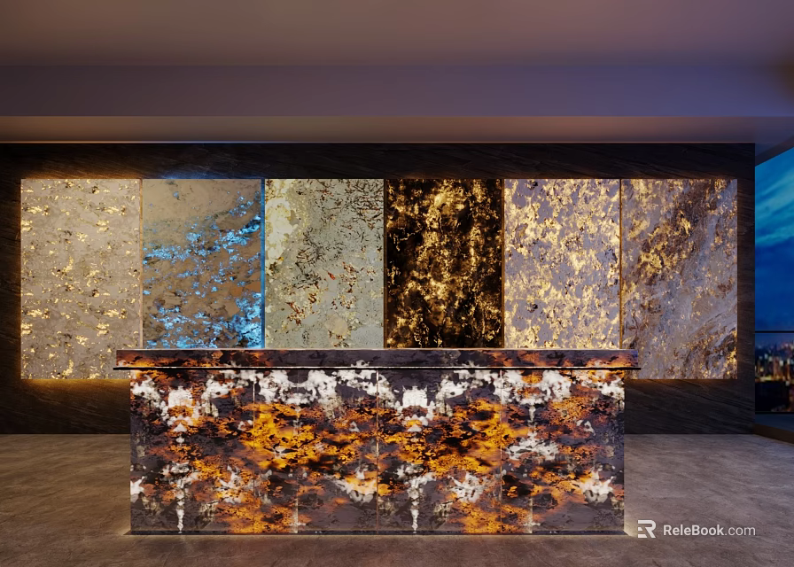 Modern Bar Interior Design With Unique Counter Texture And Decorative Wall Panels 3d model