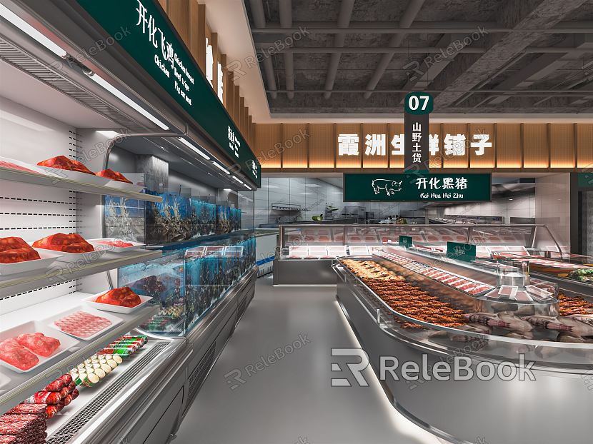 Modern Supermarket Seafood Supermarket Meat Area Seafood Area Supermarket Seafood Aquatic Pool Fresh Freezer Aquatic Container model