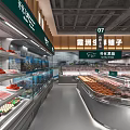 Modern Supermarket Interior Featuring Fresh Meat Seafood Deli And Display Cases