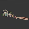 Ornate Architectural Scene Components Set with Arch Painting Column Pedestal and Bricks