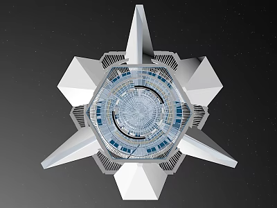 Cartoon Scene Star Shaped Structure With Central Circular Design And Blue White Elements 3d model