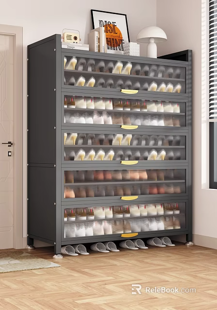 Modern Entryway Console Cabinet With Multi tiered Glass Doors And Organized Storage Containers 3d model 