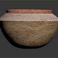 Household Clay Pot With Red Decorative Rim And Striped Pattern Design 3d model