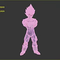 Game Anime Character Golden Spiky Hair Blue Battle Suit Muscular Build Standing With Arms Crossed