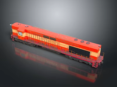 Red and Yellow Model Train Locomotive with Metal Surface and Detailed Design 3d model