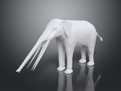 White Low Poly Elephant Sculpture With Minimalist Design And Reflective Base 3d model