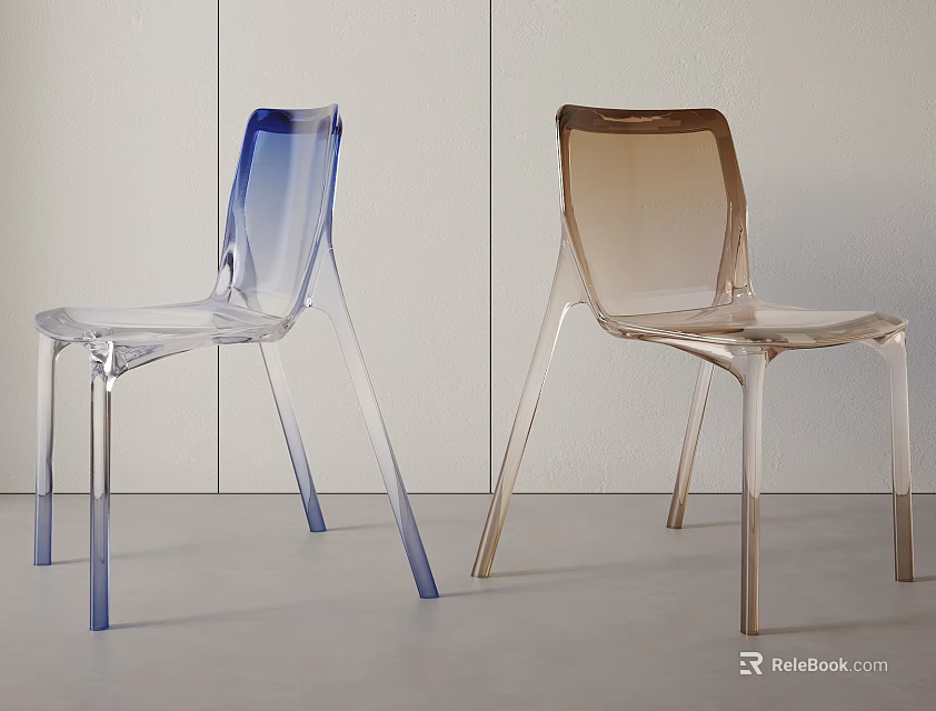 Modern Transparent Dining Chairs Featuring Blue and Brown Gradient Tones for Interior Spaces 3d model 
