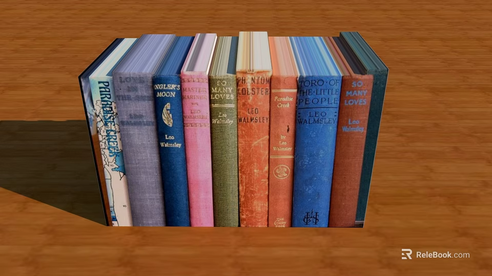 Vintage Book Collection With Colorful Spines And Classic Literature On Wooden Table 3d model 