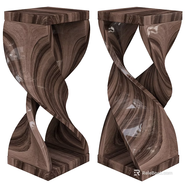 Brown Twisted Design Side Table With Spiral Pattern For Living Room 3d model 