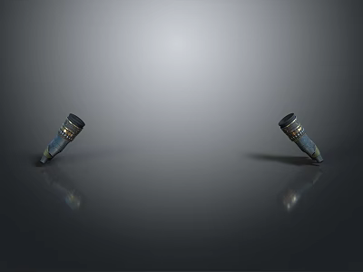 Two Microphones Used By Performers On Shiny Surface With Reflection And Overhead Light 3d model
