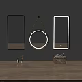 Bathroom Mirrors Wall Mounted Rectangular And Round With Toiletries Wicker Basket On Wooden Countertop
