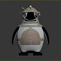 Steampunk Penguin Character With Metallic Armor And Mechanical Goggles