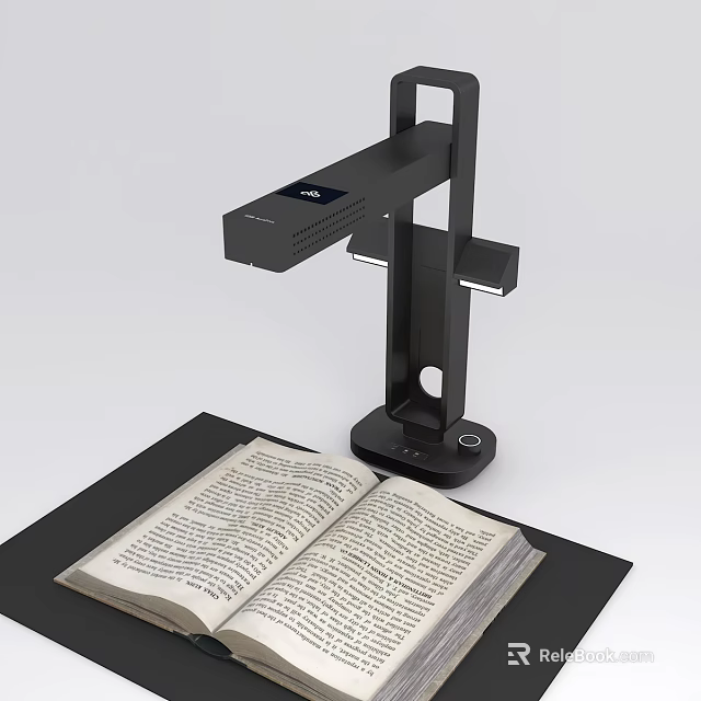Professional Office Document Scanner with Open Book on Black Mat for Work 3d model 