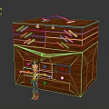 Red Wooden Chest With Drawers And Straps Featuring Cowboy Toy Figure Standing Next To