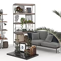 Modern Grey Sofa and Coffee Table Set with Decorative Pillows Bookshelf and Green Plants