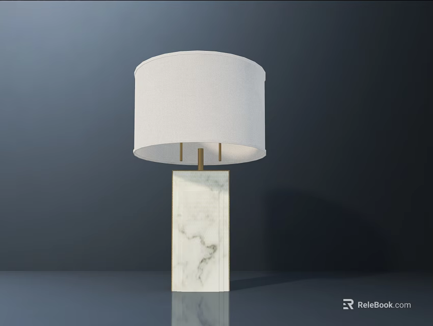 Elegant Table Lamp With White Linen Shade And Square Marble Base 3d model
