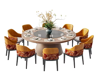 New Chinese Dining Table and Chair 3d model