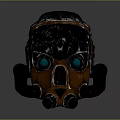 Orange And Black Mechanical Helmet With Blue Accents Gears And Pipes
