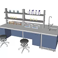 Functional Lab Table With Multiple Shelves Lab Equipment Blue Cabinets Faucet And Sink 3d model