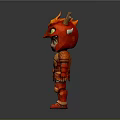 Cute Red Dragon Themed Character In Armor Costume With Golden Horns And Green Eyes