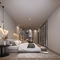 Elegant Modern Hotel Guest Room Interior With King Bed Ambient Lighting And Bathtub